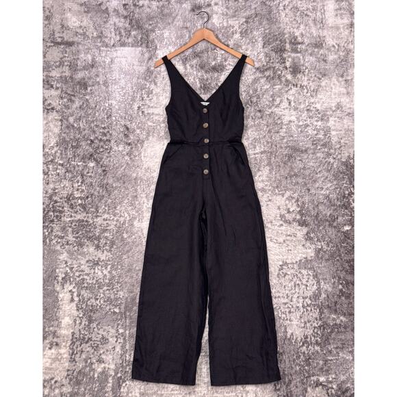 Reformation Jumpsuit 0 Womens Black 100% Linen Button Front Sleeveless Wide Leg - Picture 1 of 9